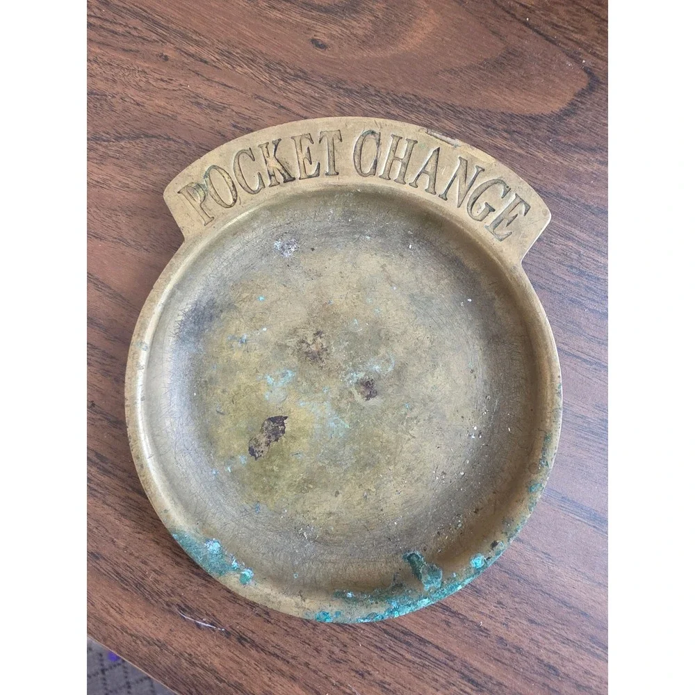 Vintage Brass Pocket Change Valet Tray Coin Dish Catchall Patina Decor